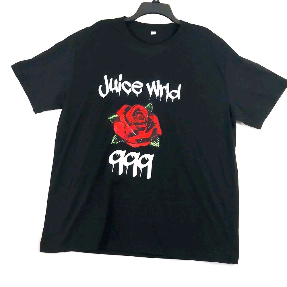 Juice WRLD 999 Rose Graphic T-Shirt Black Men's Size 2XL XXL Tee Streetwear #E75